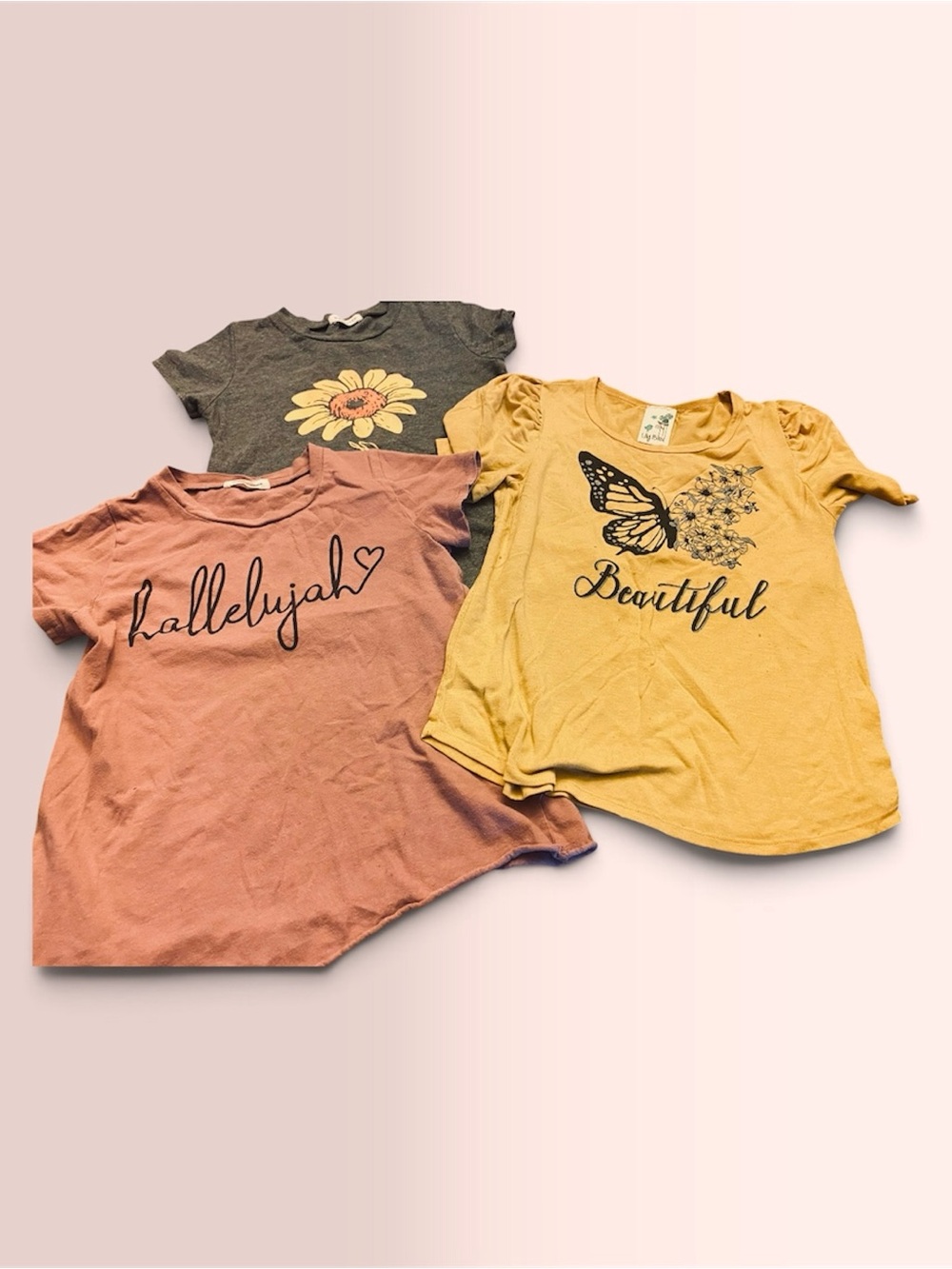 Lily Bleu Girls' Short Sleeve Graphic Tees - Dusty Pink, Mustard, Charcoal BUNDL